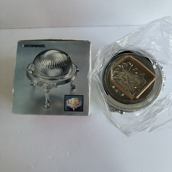 VTG NIOB IRVINWARE 1980s Chromeware Covered Butter Dish Glass Insert Retro 22780 - Picture 3 of 15